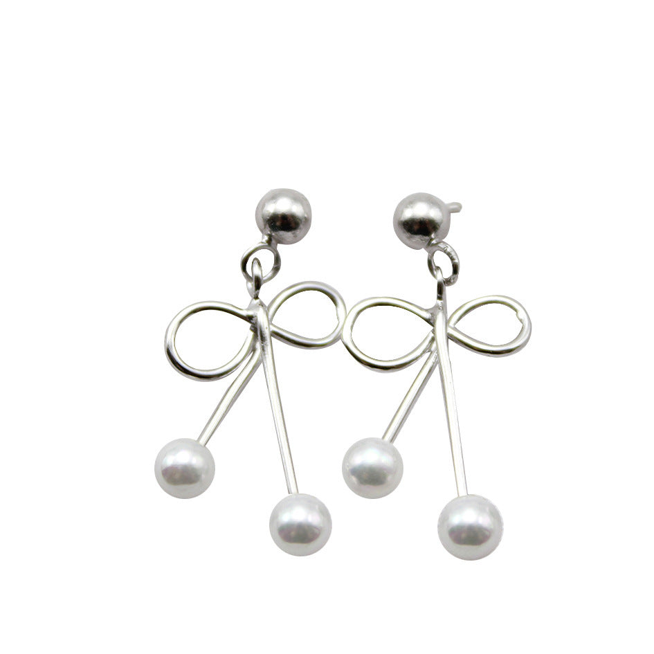 Sterling Silver Bow Pearl Earrings – Maddiie Grace