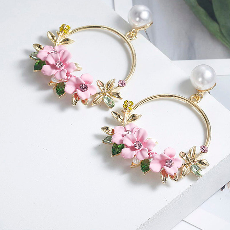 Trendy Cute Pink Flower Earrings